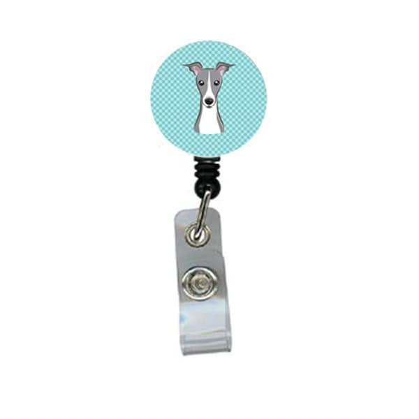 Teacher&Aposs Aid Checkerboard Blue Italian Greyhound Retractable Badge Reel TE2922568 - main
